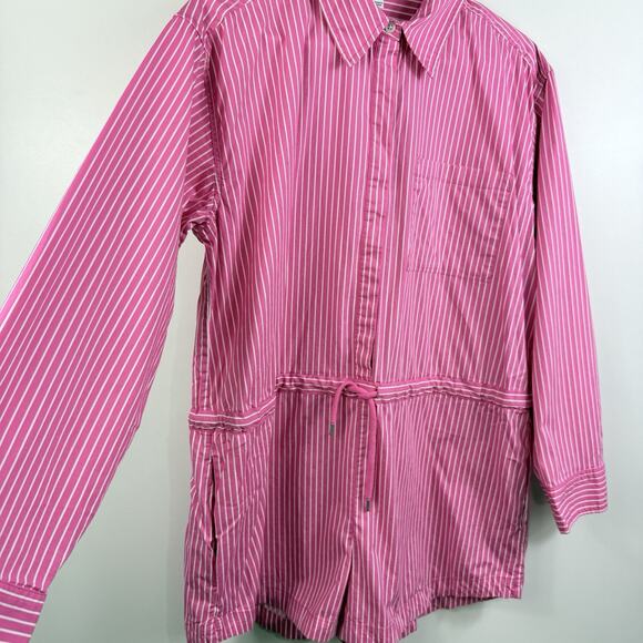 Pistola Amelie Pink White Pinstriped Romper Small Long Sleeved Collared Preppy - Picture 5 of 14